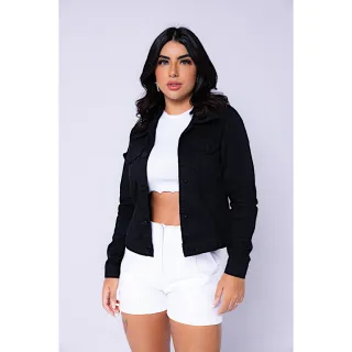 Jaqueta Feminina Jeans Preta e Colorida | Brim | Denim - G