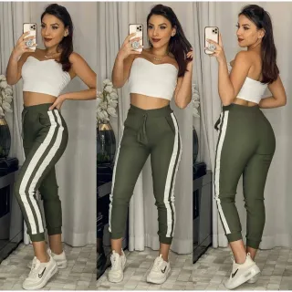 Promoção Primavera: Calça Jogger Feminina LISTRADA em Bengaline - Verde Militar