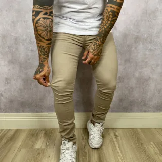 Premium Bege Calça Masculina Alfaiataria Skinny