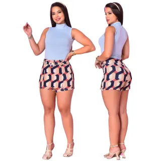 Saia Feminina Floral com Fivela e Cinto Fake - Crepe de Malha - S.A Poa Azul