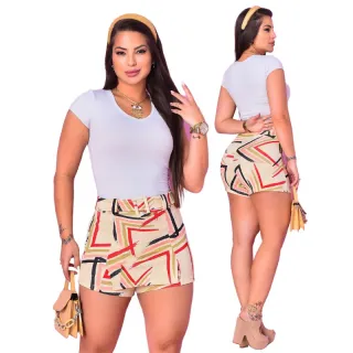 Saia Feminina Floral com Fivela e Cinto Fake - Crepe de Malha - S.A Poa Azul