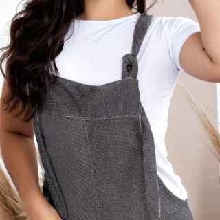 Macaquinho Feminino Soltinho Evangélico Jardineira Salopete - Cinza