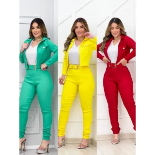 Blazer e Calça Social Executivo Moda Evangélica Feminino - Azul Clar  (Veste 38/42) REF72