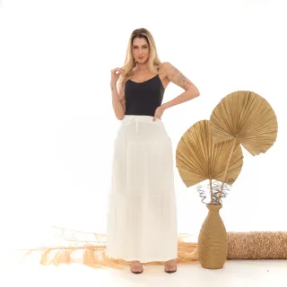 Saia Lisa Camadas Longa com Elástico - 3 Marias Blogueiras - Branco