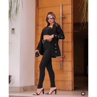 Promoção Blazer Blueleia de Luxo com Botões - Plus Size P, M, G, GG - Onça i