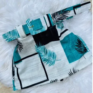 Saia estampada curta em malha suplex com cinto removível - Amarelo