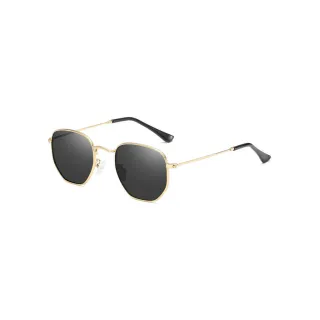 Retro Clássico Óculos de Sol Hexagonal UV400 Masculino Feminino - Preto com Dourado