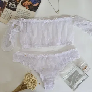Sutiã Ciganinha Transparente Tule Póa Sexy Lingerie Conjunto Adulto - Vermelho