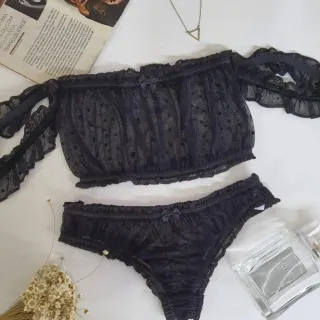 Sutiã Ciganinha Transparente Tule Póa Sexy Lingerie Conjunto Adulto - Vermelho