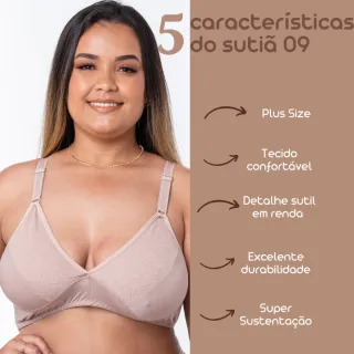 Sustentação Reforçada Sutiã Plus Size Sem Bojo Com Renda Alça - Chocolate