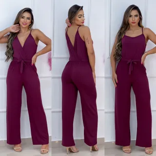 Primavera Verão: Macacão Pantalona Longo Alça Frente e Verso - Verde Militar