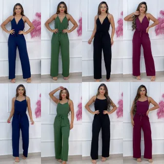 Estilo Pantalona: Macacão Longo de Alça Frente e Verso Primavera Verão - Azul Escuro