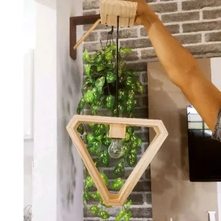 Pendentes Geométricos de Madeira - Lustre Moderno Slim Pinus - Nogueira