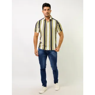 Promoção de Camisas Masculinas Estampadas Listradas em Viscose Slim Fit - Alta Qualidade - 3-colorida