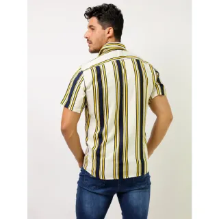 Promoção de Camisas Masculinas Estampadas Listradas em Viscose Slim Fit - Alta Qualidade - 3-colorida
