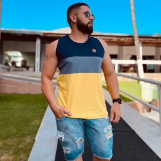 Preço de Fábrica - Camiseta Regata Masculina em Algodão Penteado Diversas Cores - AMARELA