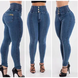 Modelo MMS de calça jeans que levanta o bumbum - Azul aço