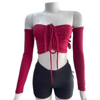 Tendência Ciganinha: Cropped Feminino Franzido Ombro a Ombro - Preto