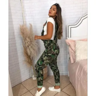 Macacão Feminino Longo Canelado Camuflado Jardineira - Camuflado