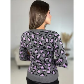 Lançamento Inverno: Blusa Animal Print Onça Manga Longa Tricô - Pink