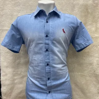 Manga Curta Slim Fit Camisa Jeans Masculina - Azul Escuro lavada