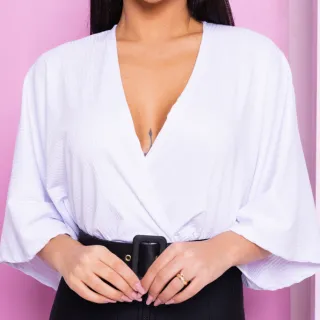 Cropped Feminino Blusa Transpassada Decote V Manga Morcego - Fúcsia