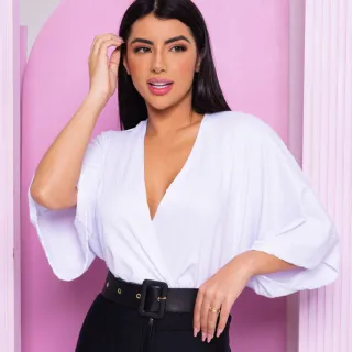 Cropped Feminino Blusa Transpassada Decote V Manga Morcego - Fúcsia