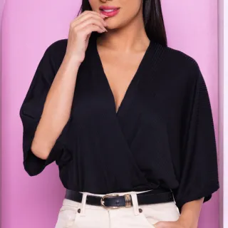 Cropped Feminino Blusa Transpassada Decote V Manga Morcego - Fúcsia