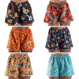 Shorts Estampado Tactel Adulto Feminino - Kit com 04 - G