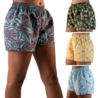 Shorts Estampado Tactel Adulto Feminino - Kit com 04 - G