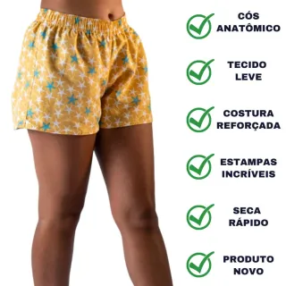Shorts Estampado Tactel Adulto Feminino - Kit com 04 - G