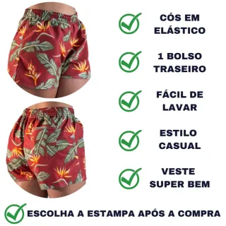 Shorts Estampado Tactel Adulto Feminino - Kit com 04 - G