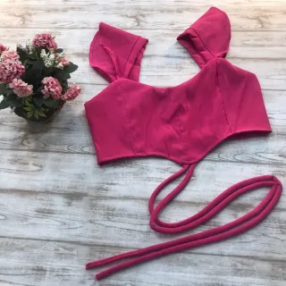 Amarração Cruzada Top Cropped Princesa Manga - Verde LIMA