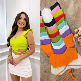 Amarração Cruzada Top Cropped Princesa Manga - Verde LIMA