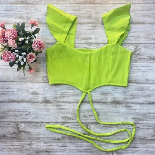 Amarração Cruzada Top Cropped Princesa Manga - Verde LIMA