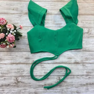 Amarração Cruzada Top Cropped Princesa Manga - Verde LIMA