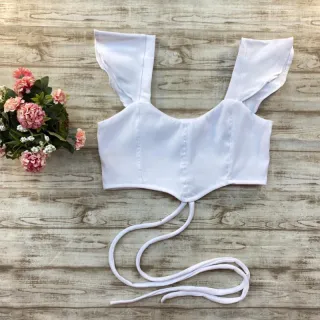 Amarração Cruzada Top Cropped Princesa Manga - Verde LIMA