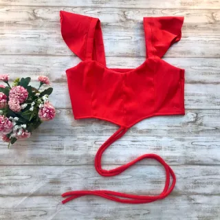 Amarração Cruzada Top Cropped Princesa Manga - Verde LIMA