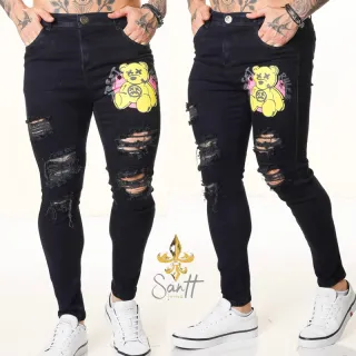 Calças jeans premium masculina skinny destroyed - Black - Calça night on sorriso