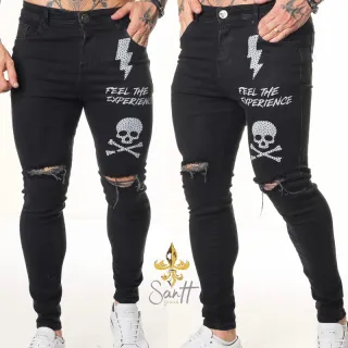 Calças jeans premium masculina skinny destroyed - Black - Calça night on sorriso