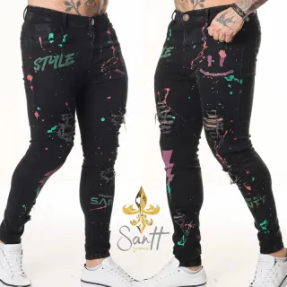 Calças jeans premium masculina skinny destroyed - Black - Calça night on sorriso