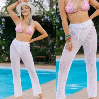 Saida de Praia Tricô Calça Feminina em Tricot - Preta