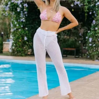 Saida de Praia Tricô Calça Feminina em Tricot - Preta