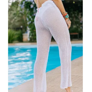 Saida de Praia Tricô Calça Feminina em Tricot - Preta