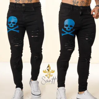 Calças masculinas premium estampadas super elastano skinny destroyed - Calça night on sorriso