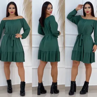 Vestido midi ombro a ombro com saia rodada e laço - Moda Feminina - Fúcsia