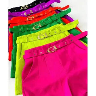 Short de Alfaiataria Feminino com Cinto - Laranja