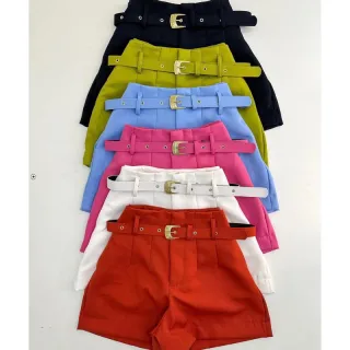 Short de Alfaiataria Feminino com Cinto - Laranja