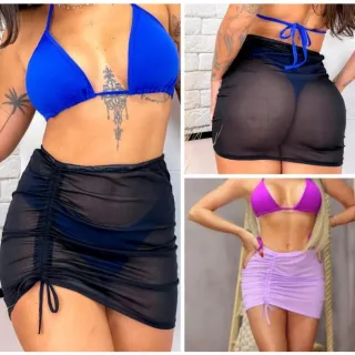 Moda feminina: Saia tule com regulagem lateral para praia - Verão - Branco