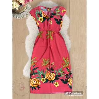 Moda Evangélica Vestido Estampado Manga Curta Viscose Fenda Lateral - estampa 15